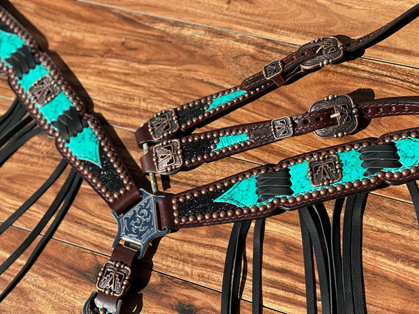 Rockn' Wilson's Turquoise w/ Black Chunky Glitter & Cross Stitch w/ Thunderbird Conchos