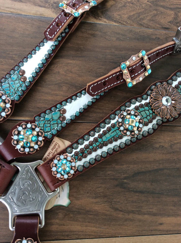 Rockn' Wilson's Turquoise & Cream Gator Leather