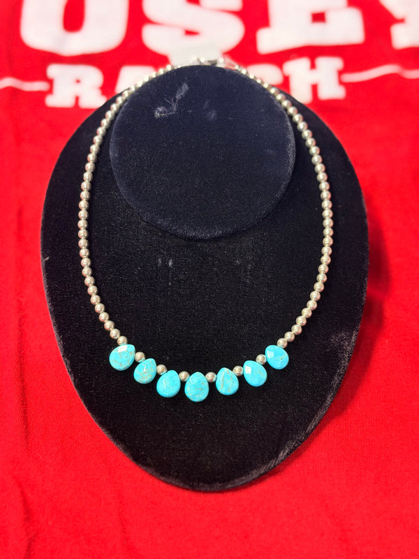 Choker, Silver Plated, Teardrop MagnesiteTurquoise