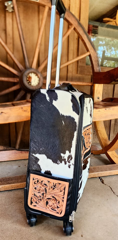 Vintage Cowgirl Cases- Black/White Cowhide Rolling Suitcase
