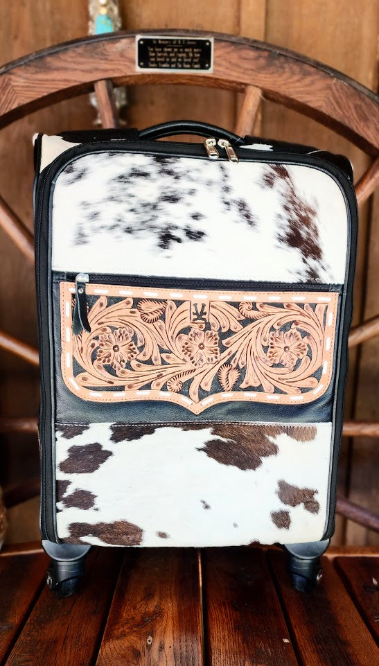 Vintage Cowgirl Cases- Black/White Cowhide Rolling Suitcase