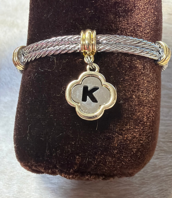 Western Two-toned Initial Charm Cable Bracelet