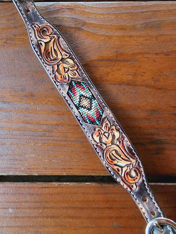 Circle Y Beaded inlay Leather Wither Strap