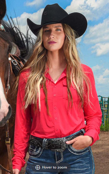 Cowgirl Tuff Breathe Instant Cooling UPF Pullover Button Up - Red