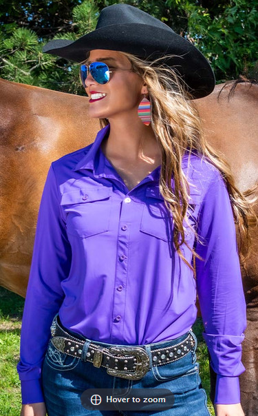 Cowgirl Tuff Breathe Instant Cooling UPF Pullover Button Up - Purple