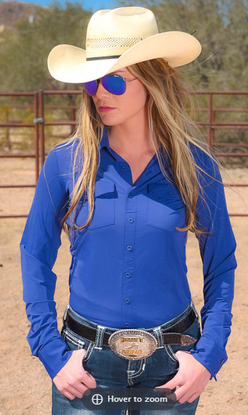 Cowgirl Tuff Breathe Instant Cooling UPF Pullover Button Up - Indigo Blue