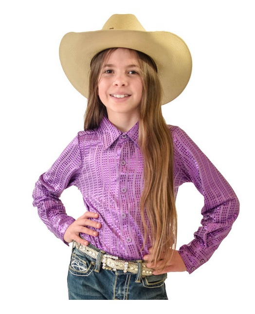 Cowgirl Tuff Youth Pullover Button-Up - Lilac Shiny Lightweight Stretch Jersey