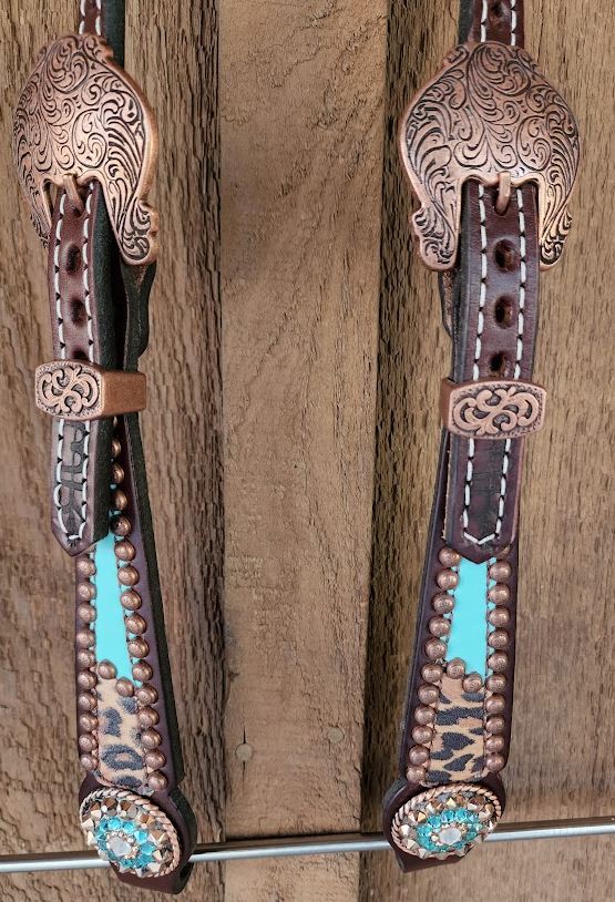 Rockin Wilson Custom Headstall/ Blue with Cheetah