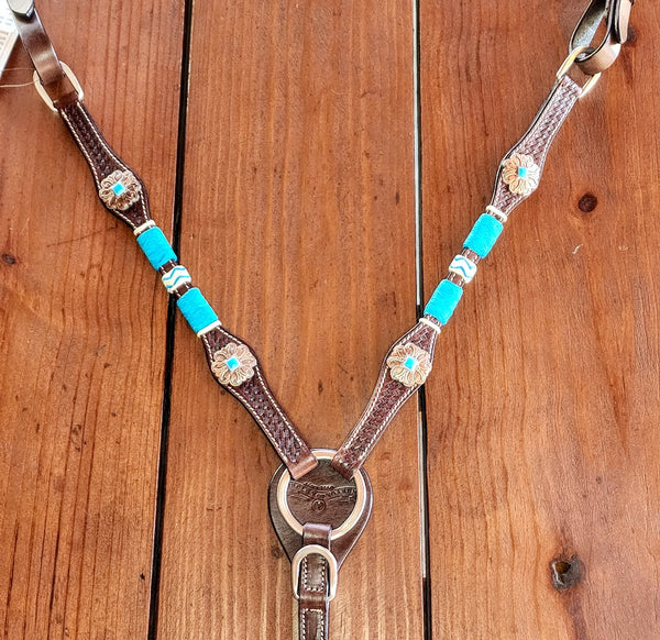 Turquoise & White Rawhide Wrapped Breast Collar