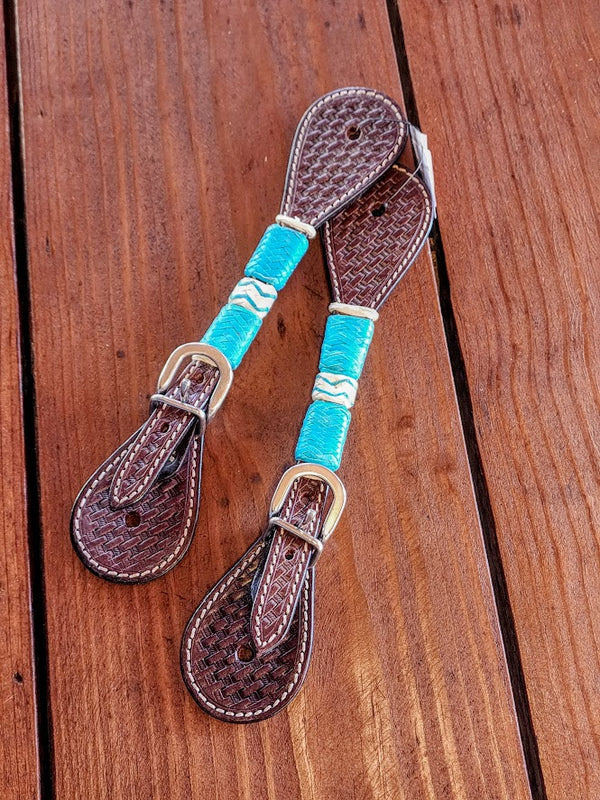 Turquoise & White Rawhide Wrapped Spur Straps