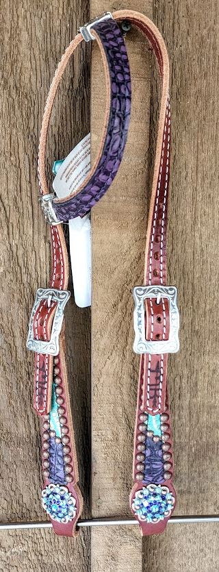 Rockin Wilson One Ear Head Stall w/ Purple and Turquoise leather Inlay